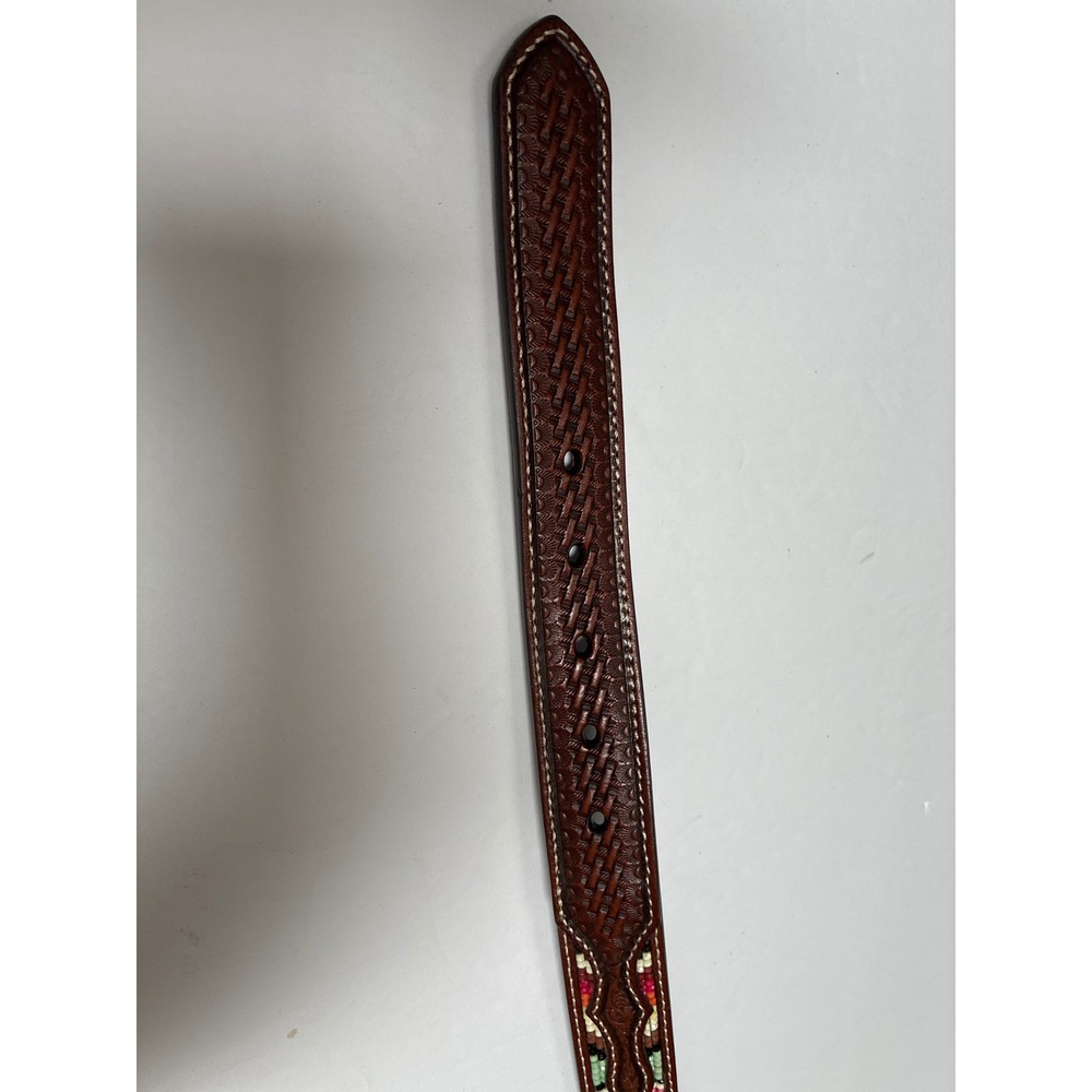 Nocona Brown Leather Beaded Southwestern Western Belt N4441108 Size 22 - Picture 3 of 7